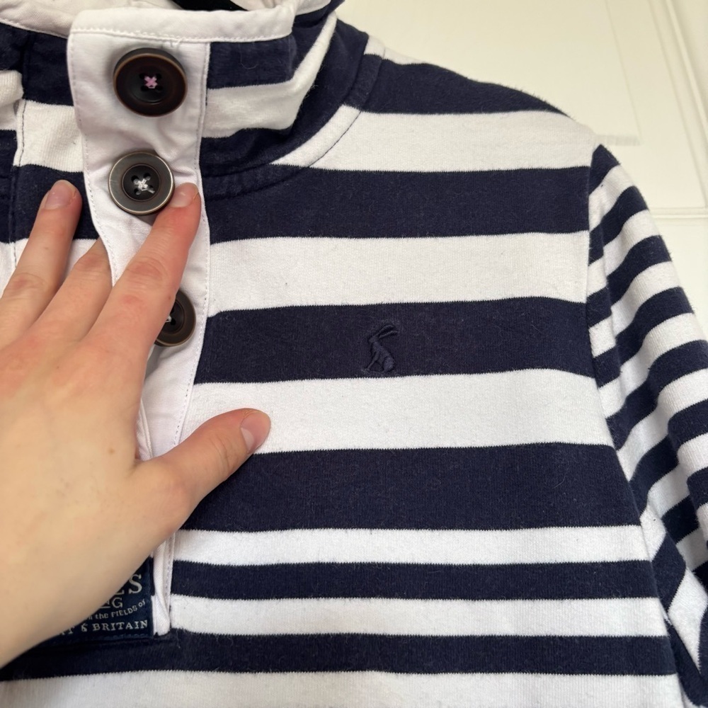Joules Women's Navy Blue White Striped Deck Shirt Size US 10 - Picture 4 of 8